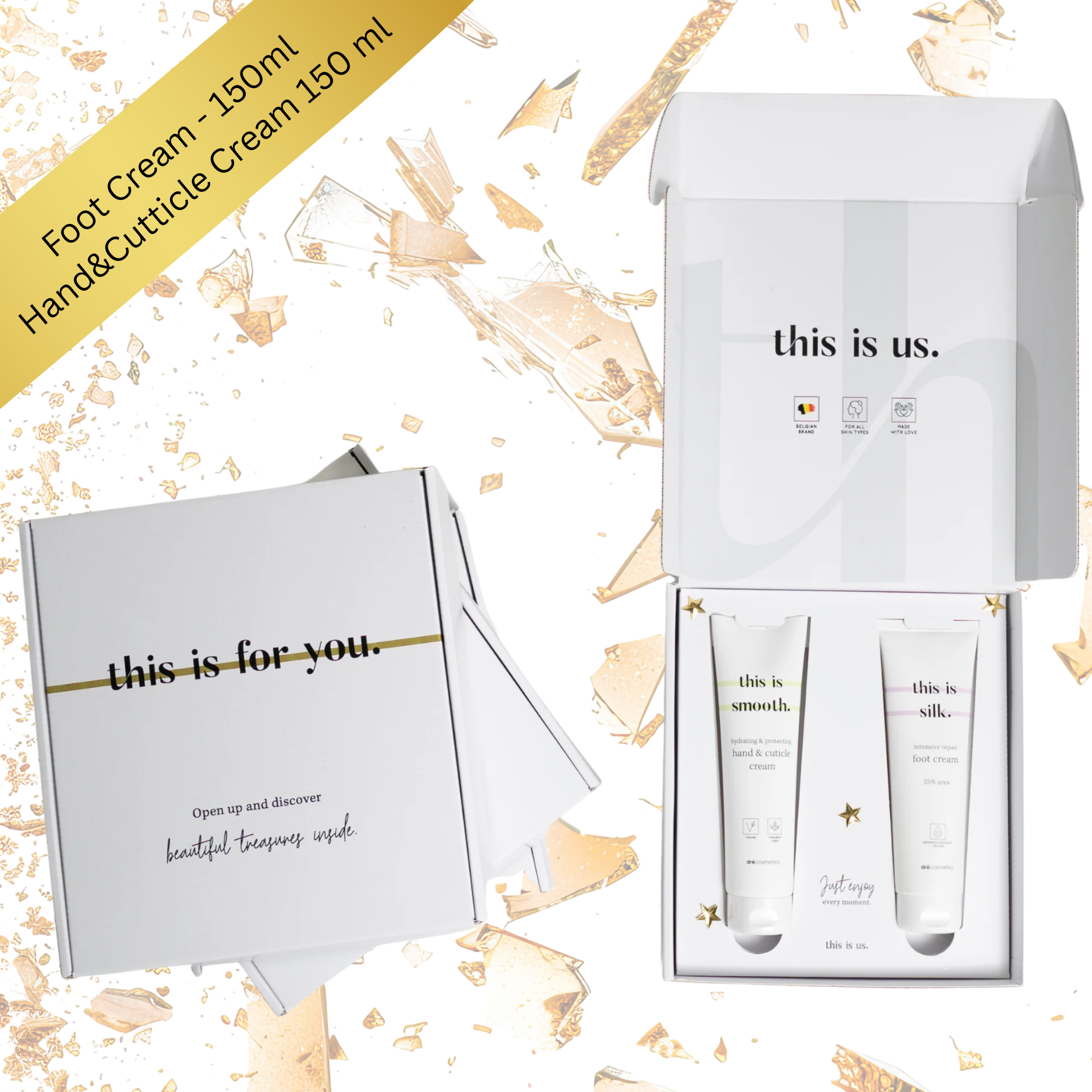 Cadeauset 3 -  'this is us.' hand & cuticle cream + foot cream