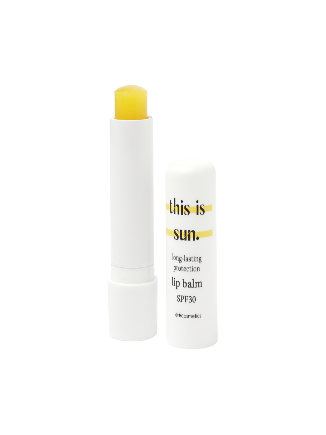 This is sun Lip Balm SPF30 met gele balsem voor langdurige bescherming en verzorging van de lippen.